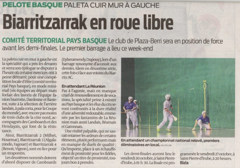 Lire la suite à propos de l’article Championnat Paleta Cuir Mur à Gauche